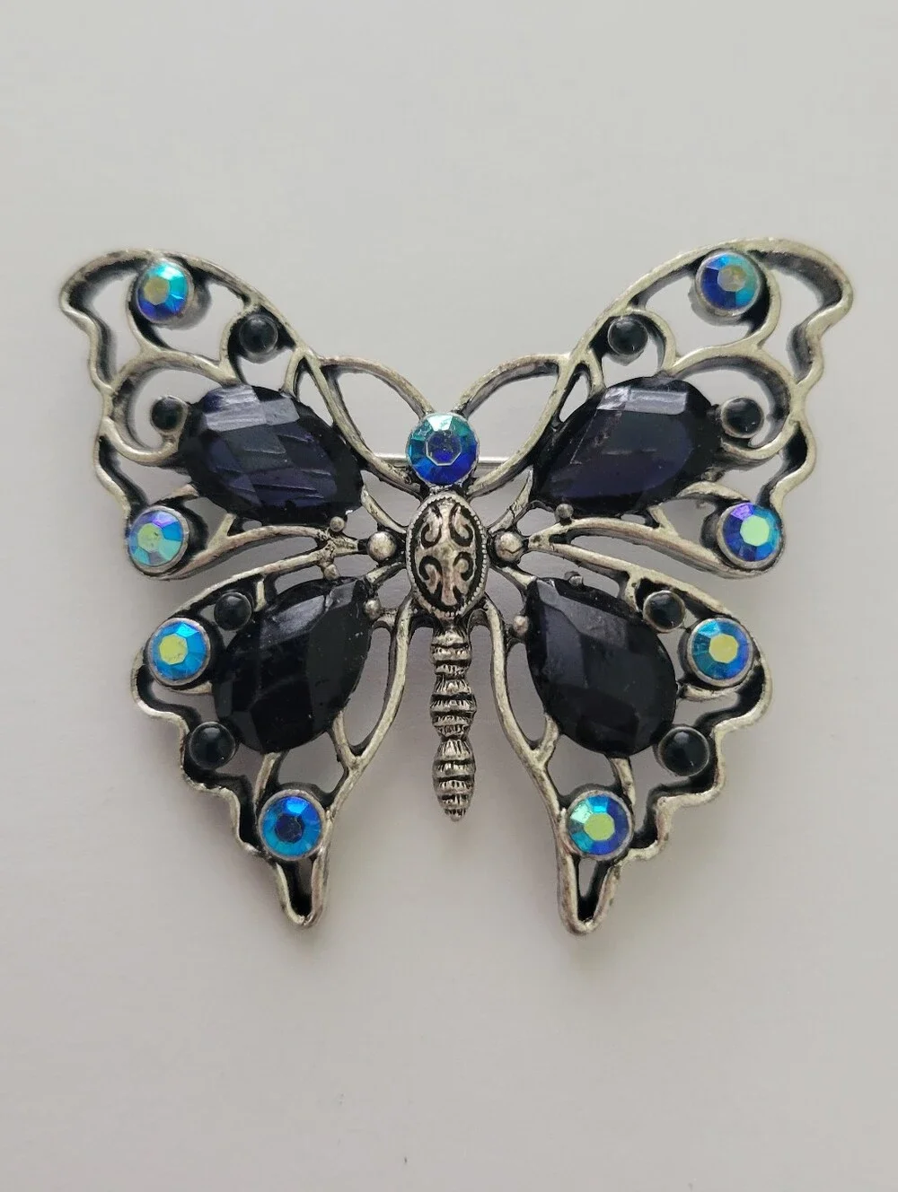 1928 Rhinestone Butterfly Brooch Pin Silver Tone Fairycore Nature Y2K